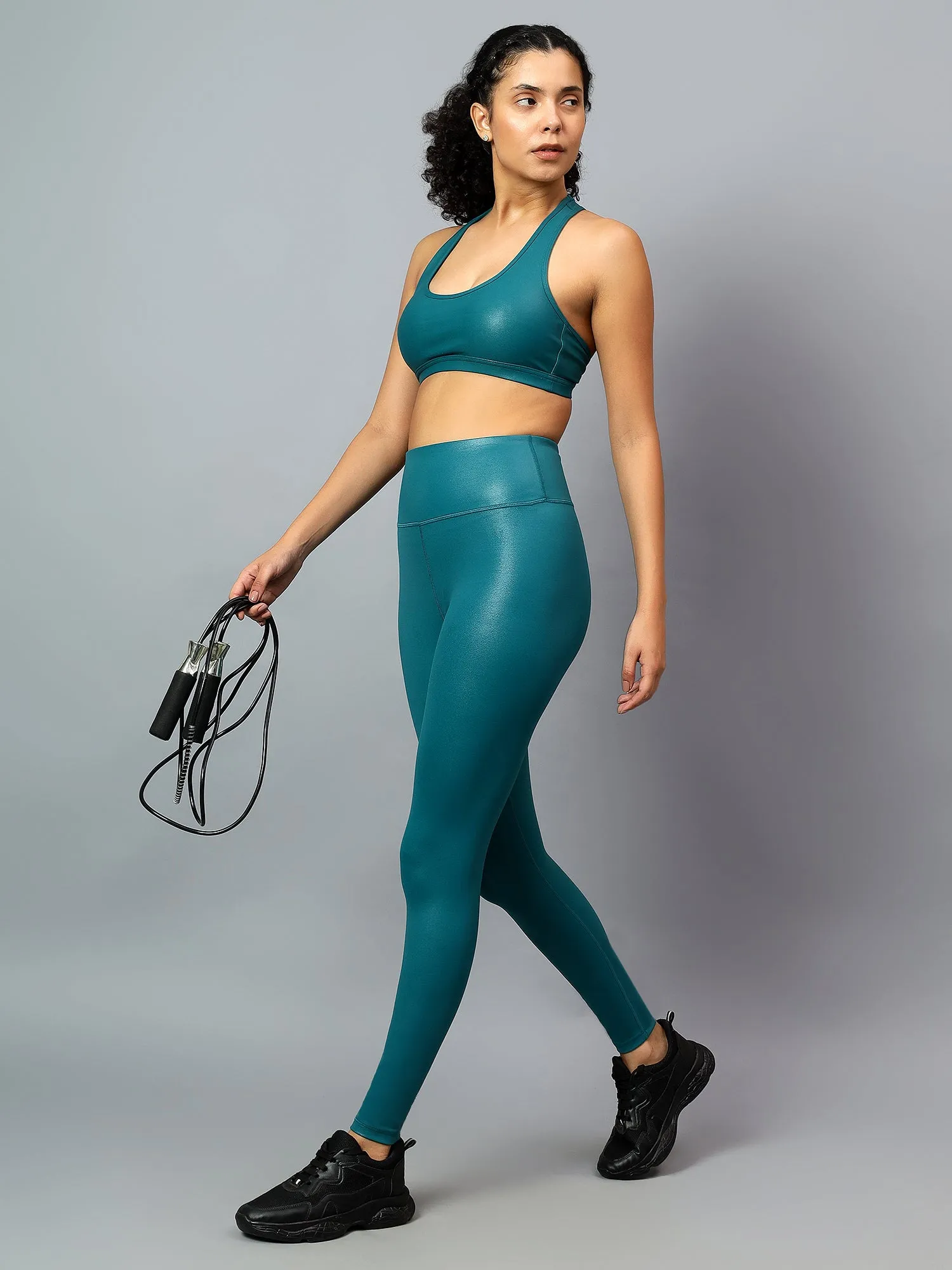 Fitkin Women's Teal Shine On Sports Bra