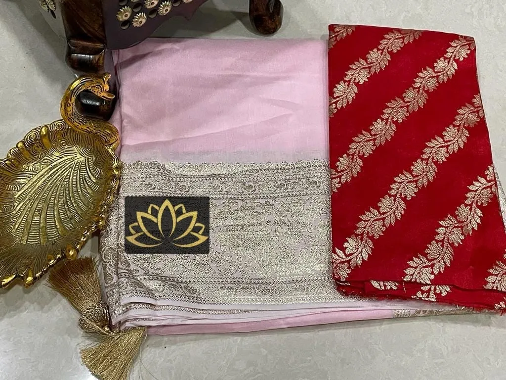 Flamingo Pink Banarasi Soft SIlk Zari Saree