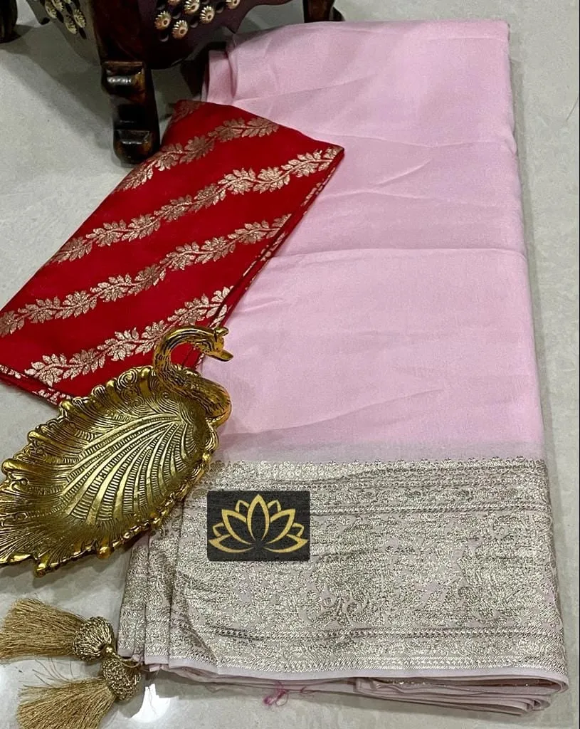 Flamingo Pink Banarasi Soft SIlk Zari Saree