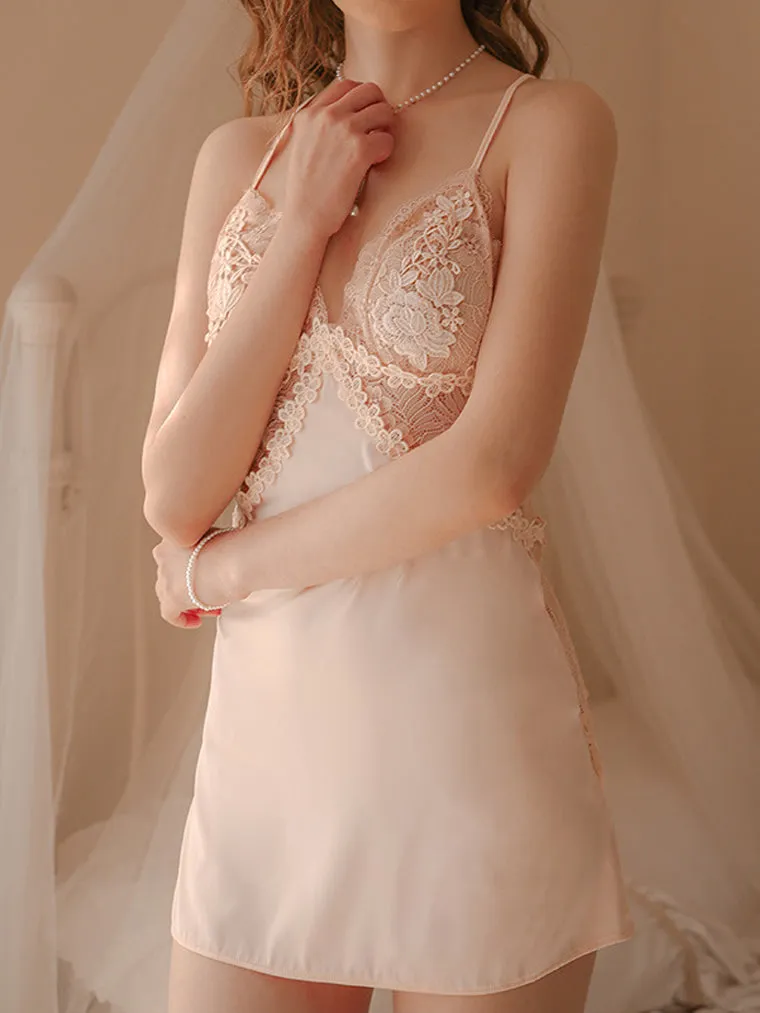 Floral Embroidered Lace Panel Cross Back Slip