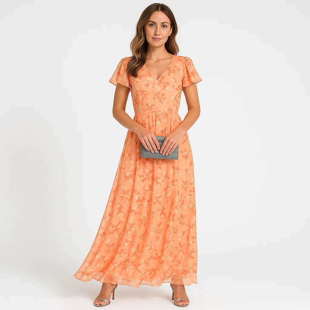 Floral Maxi Dress | Peach | Lightweight and Elegant