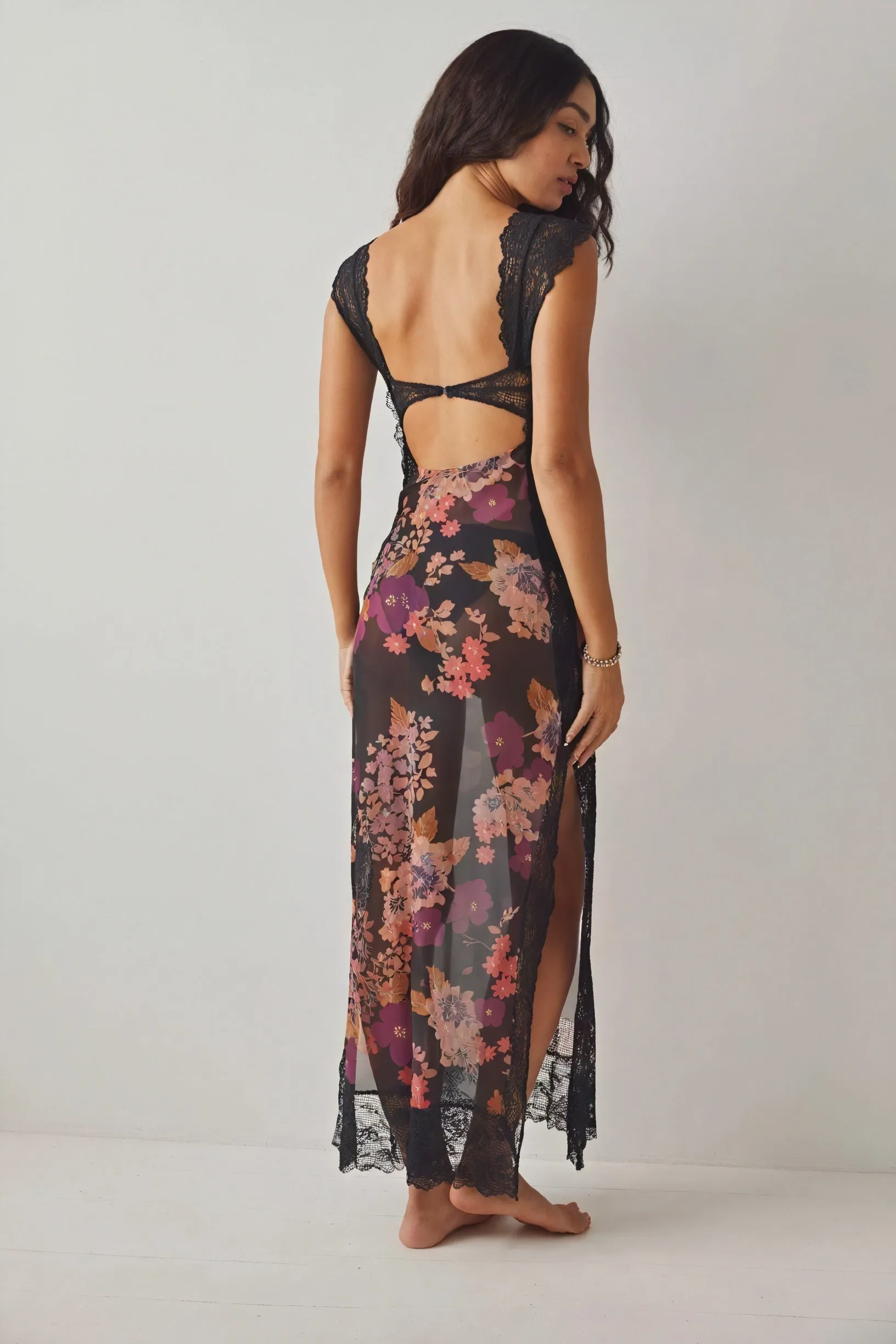 Floral Sheer Maxi Dress with Lace Details