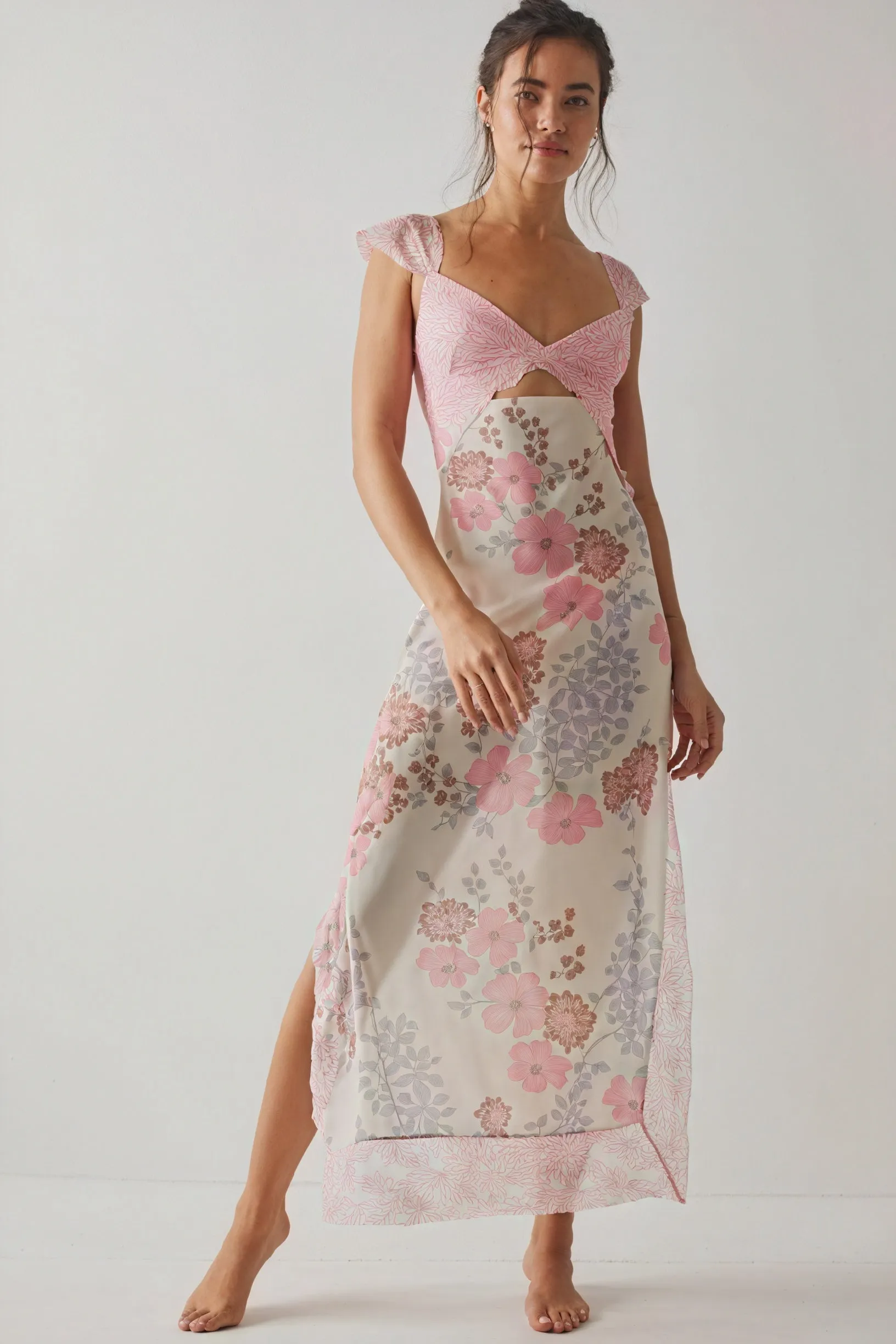 Floral Sheer Maxi Dress with Lace Details