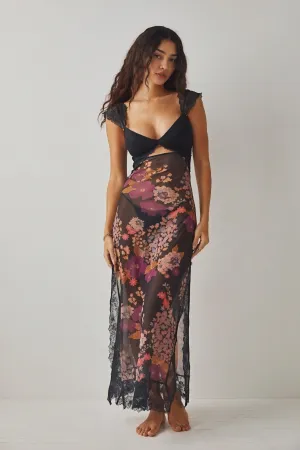 Floral Sheer Maxi Dress with Lace Details