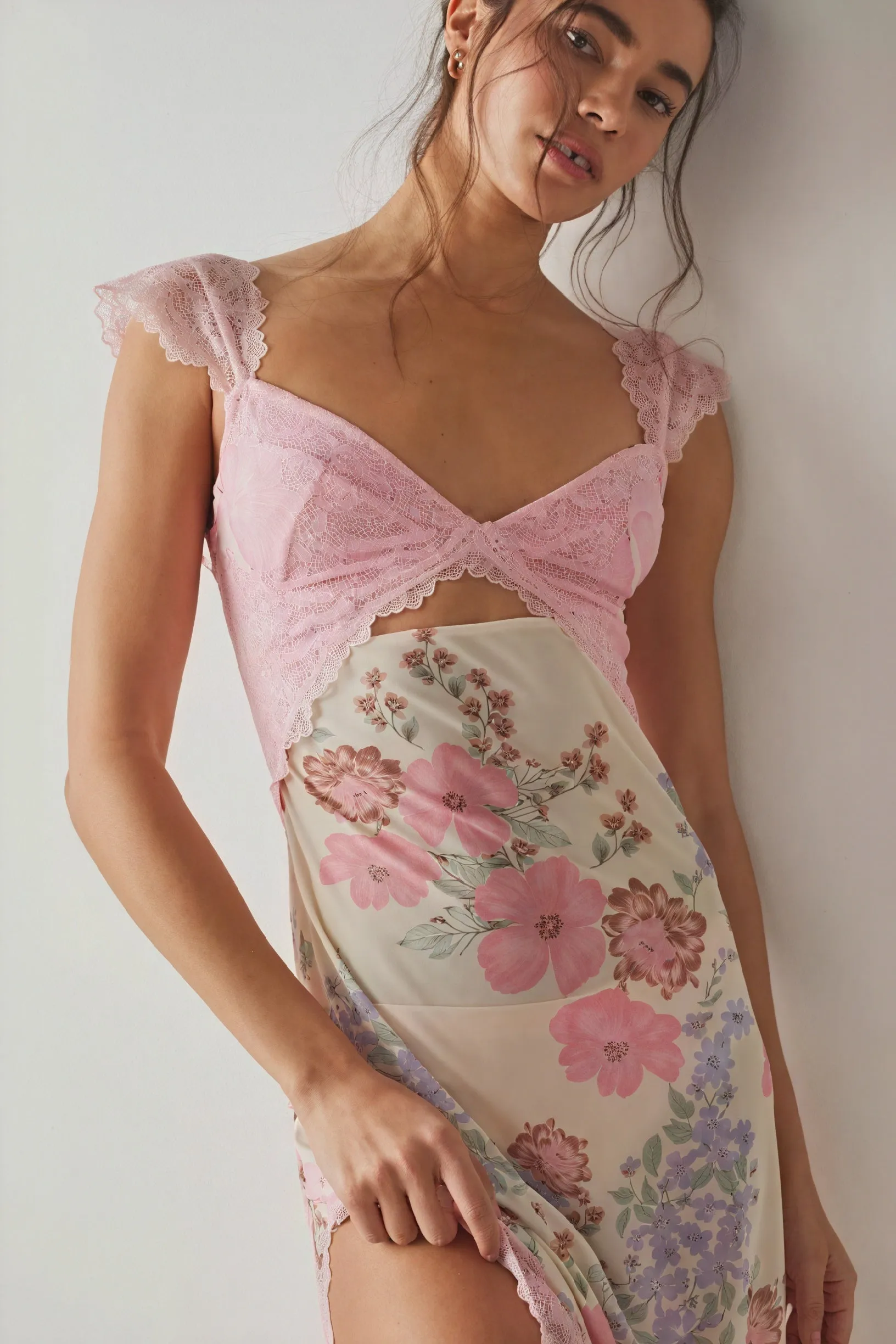 Floral Sheer Maxi Dress with Lace Details