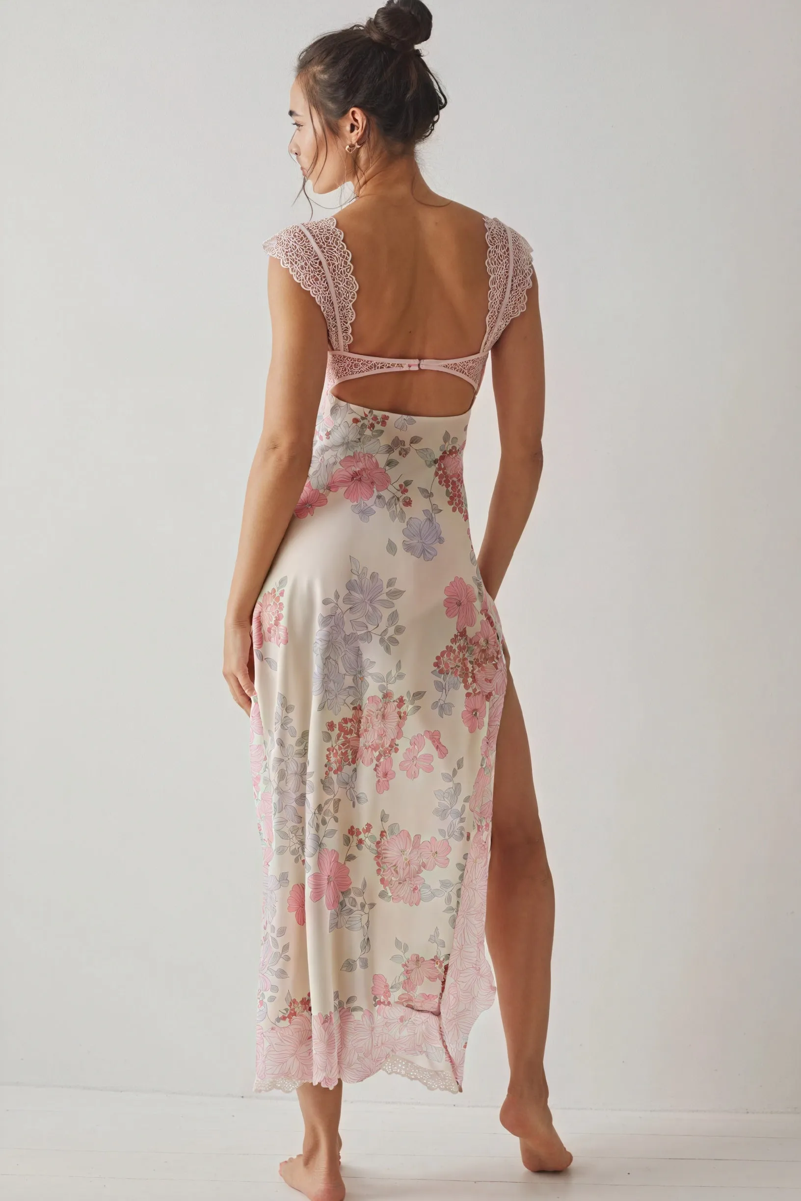 Floral Sheer Maxi Dress with Lace Details
