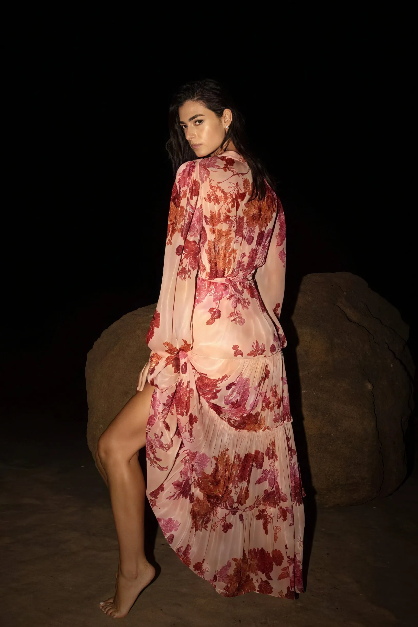 Floral Tiered Dress with Mandarin Collar