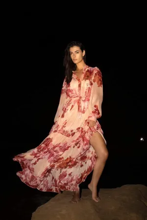 Floral Tiered Dress with Mandarin Collar