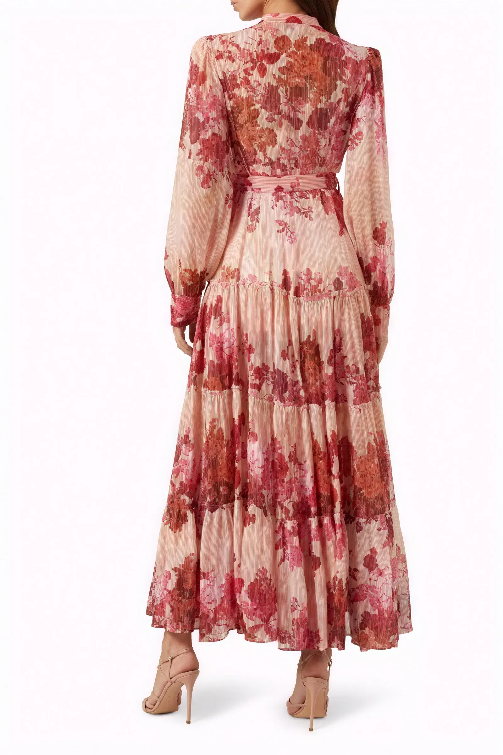 Floral Tiered Dress with Mandarin Collar