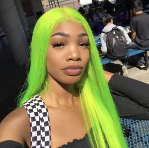 Fluorescent Green Long Straight Lace Front Wig