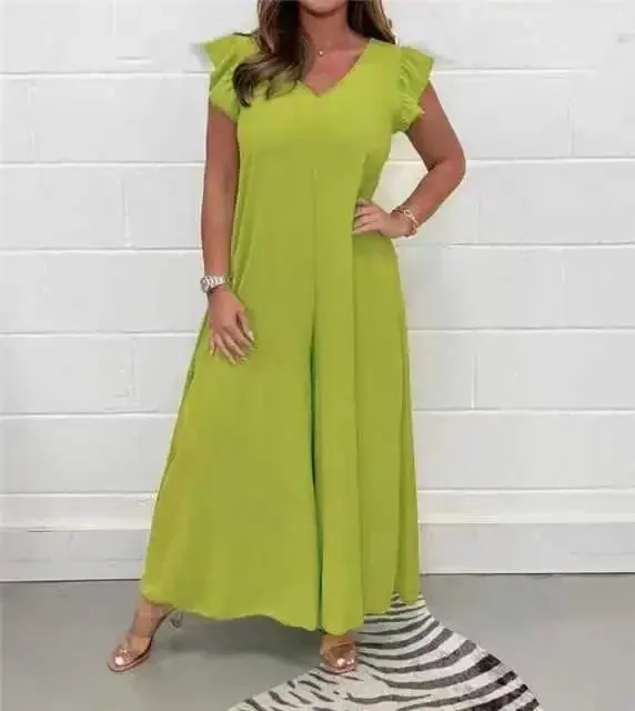 Flutter Sleeve Wide-Leg Jumpsuit | Vibrant Polyester | Flowy and Stylish