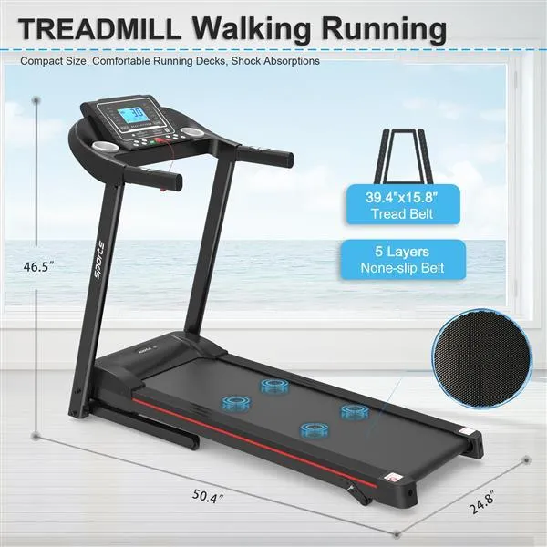 Foldable Treadmill With Tilt Function, 5-inch LCD Screen, 250 Pound Capacity, Bluetooth Music