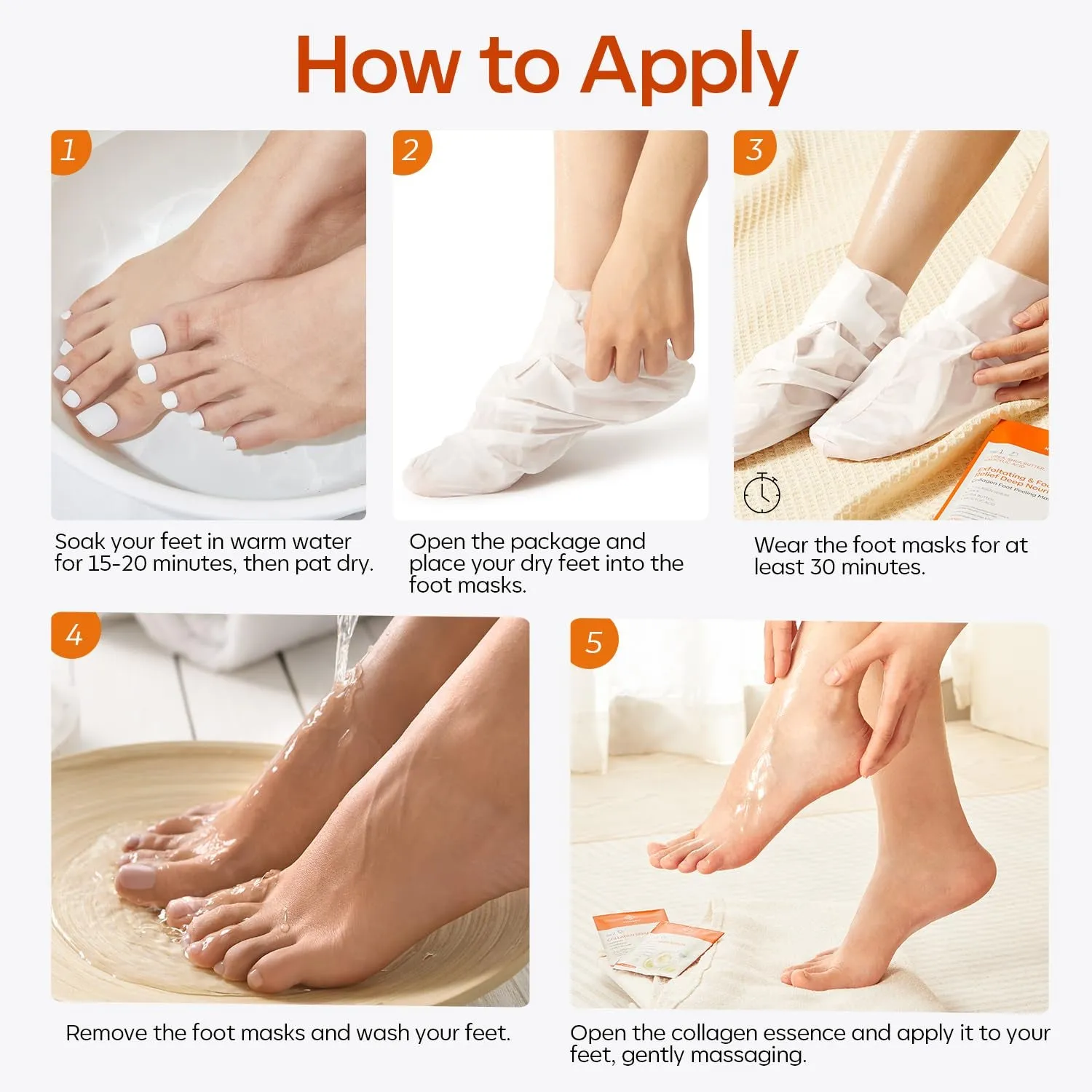 Foot Peeling Mask 3 Pack, Exfoliating Foot Mask for Dry Cracked Feet, Callus Dead Skin Remover for Feet, Additional 3 Pack Collagen Serum for Reviving Baby Soft Smooth Feet, Women and Man