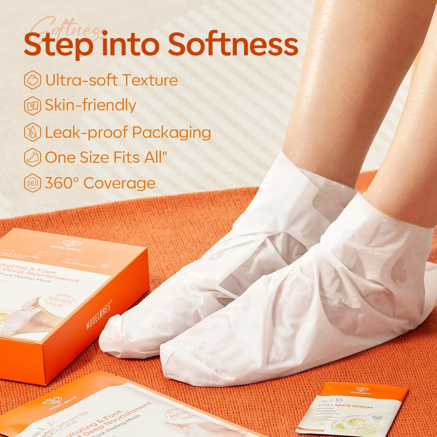 Foot Peeling Mask 3 Pack, Exfoliating Foot Mask for Dry Cracked Feet, Callus Dead Skin Remover for Feet, Additional 3 Pack Collagen Serum for Reviving Baby Soft Smooth Feet, Women and Man