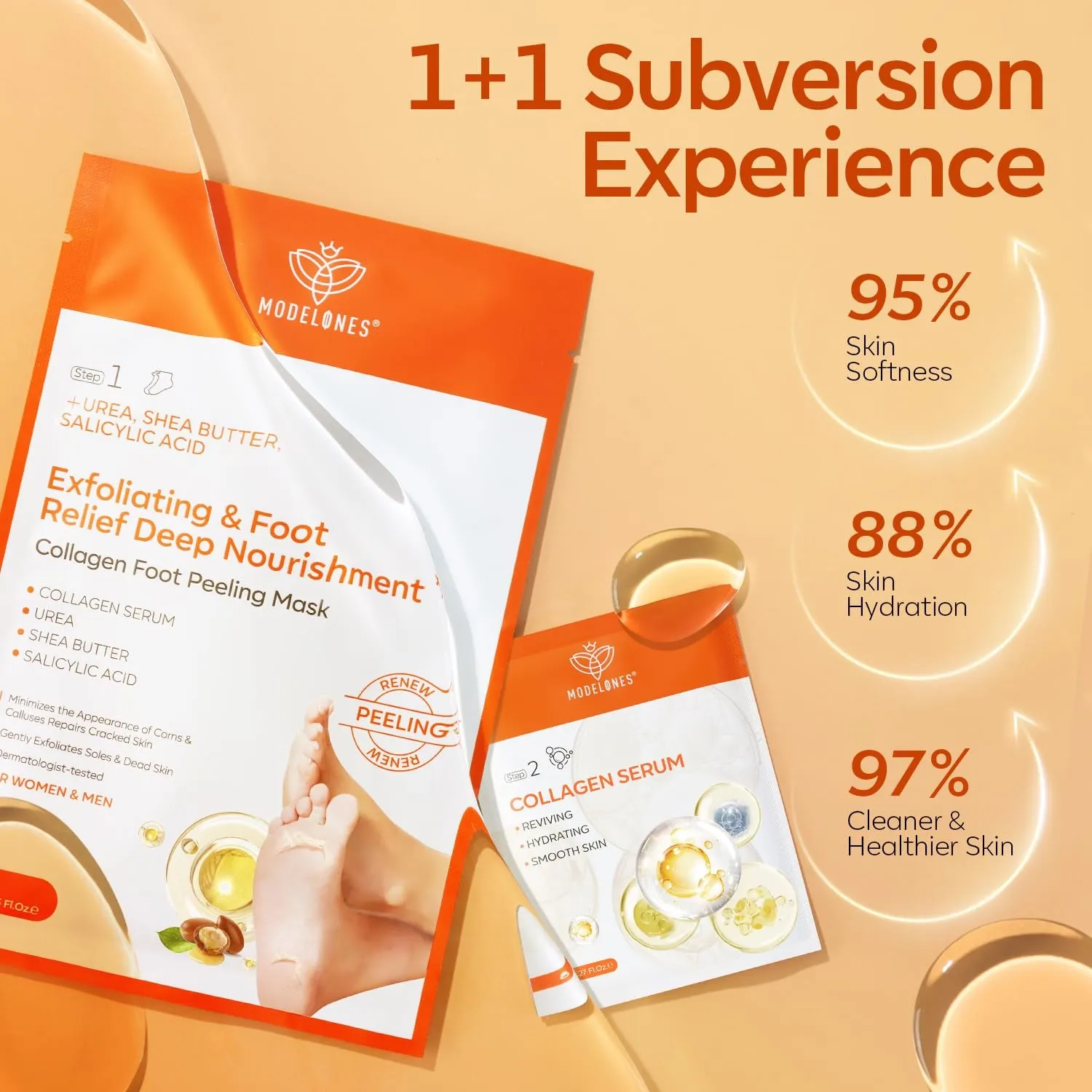 Foot Peeling Mask 3 Pack, Exfoliating Foot Mask for Dry Cracked Feet, Callus Dead Skin Remover for Feet, Additional 3 Pack Collagen Serum for Reviving Baby Soft Smooth Feet, Women and Man