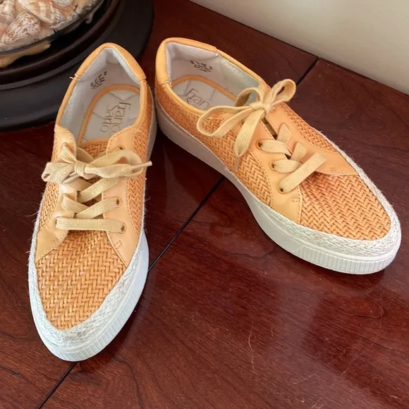 Franco Sarto Hyria Orange Woven Leather Platform Sneakers Size 7