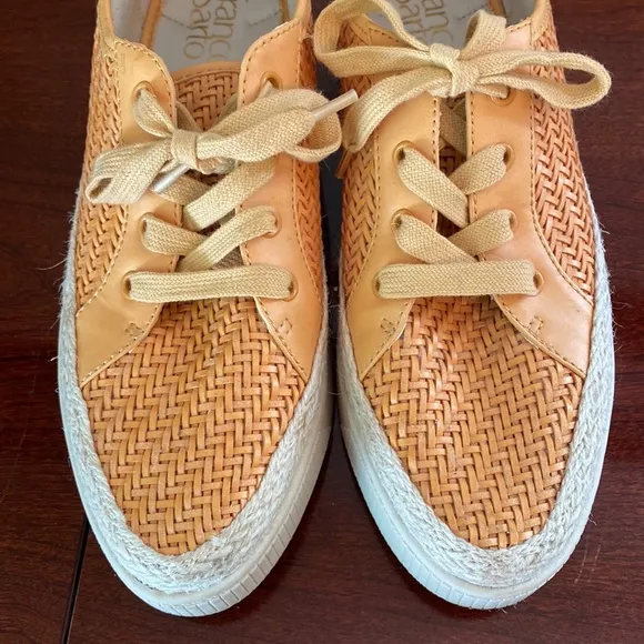 Franco Sarto Hyria Orange Woven Leather Platform Sneakers Size 7