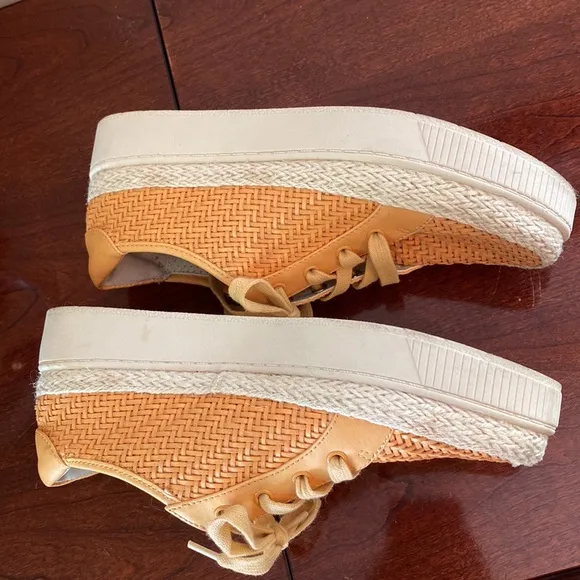 Franco Sarto Hyria Orange Woven Leather Platform Sneakers Size 7