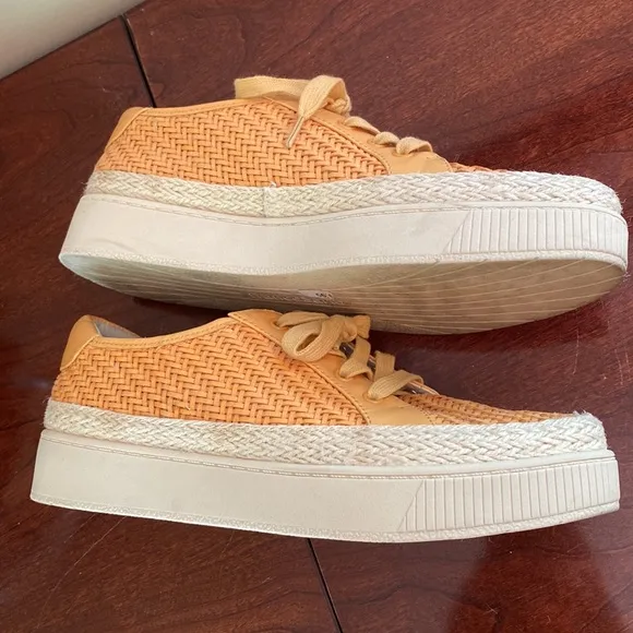 Franco Sarto Hyria Orange Woven Leather Platform Sneakers Size 7