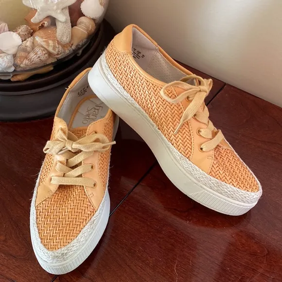 Franco Sarto Hyria Orange Woven Leather Platform Sneakers Size 7