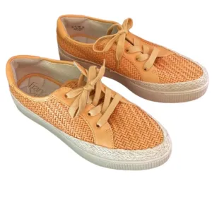 Franco Sarto Hyria Orange Woven Leather Platform Sneakers Size 7