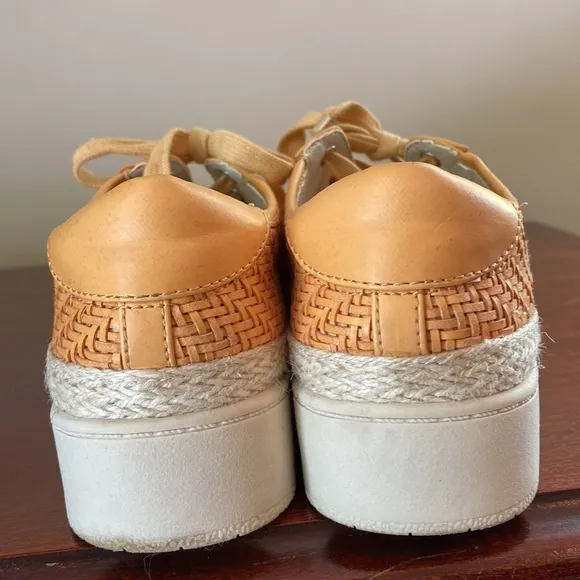 Franco Sarto Hyria Orange Woven Leather Platform Sneakers Size 7