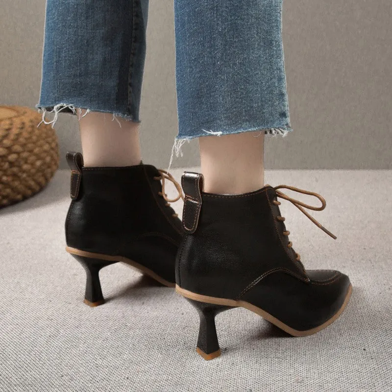 French Retro Pointed Ankle Boots