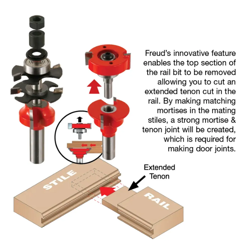 Freud Premier Adjustable Rail & Stile Bit - Bevel 1/2" SH, 1-11/16" D