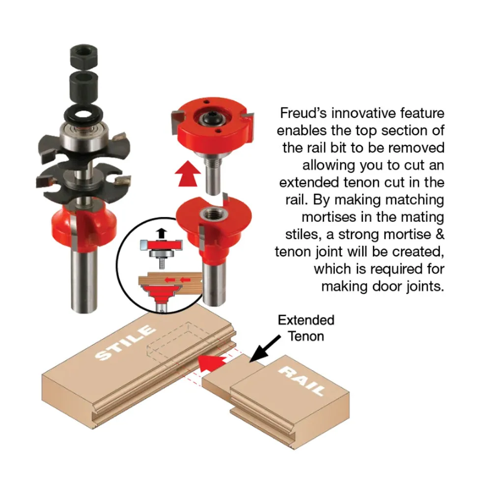 Freud Premier Adjustable Rail & Stile Set Round Over 1/2" SH, 1-11/16" D