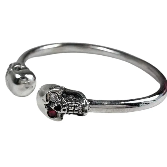 Gemstone Skull 925 Sterling Silver Biker Cuff