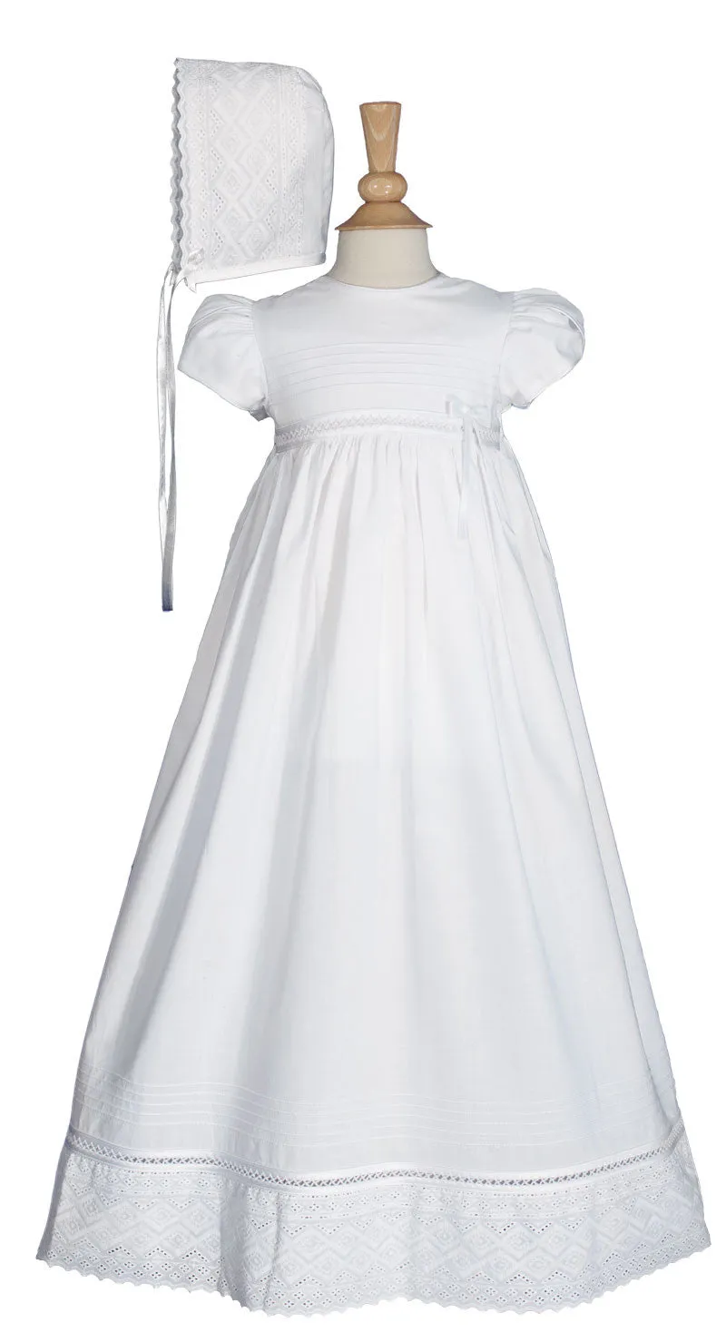 Girls 30 inch White Cotton Dress Christening Gown Baptism Gown with Lace  LTML-CO26GS