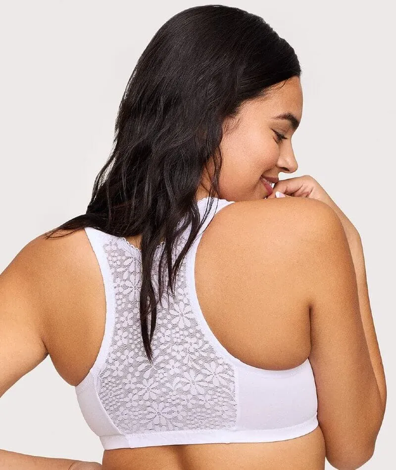 Glamorise Front-Closure Cotton T-Back Wire-Free Comfort Bra - White