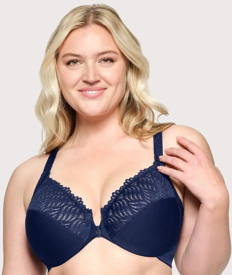 Glamorise Front-Closure T-Back WonderWire Bra - Blue