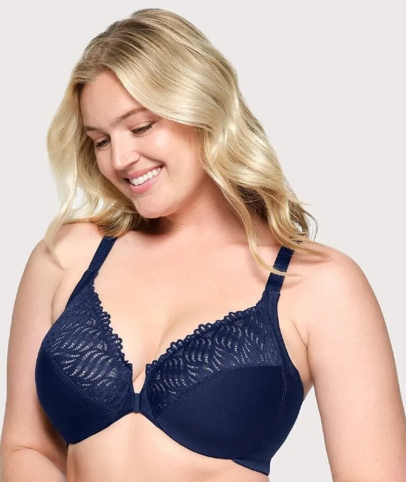 Glamorise Front-Closure T-Back WonderWire Bra - Blue