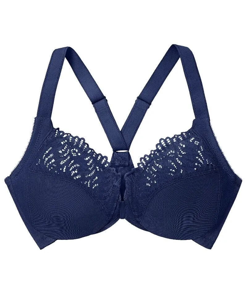 Glamorise Front-Closure T-Back WonderWire Bra - Blue