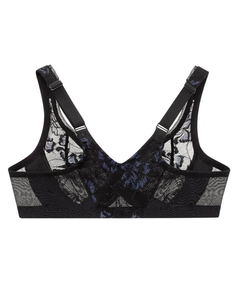 Glamorise Lacey T-Back Front-Closure WonderWire Bra - Black