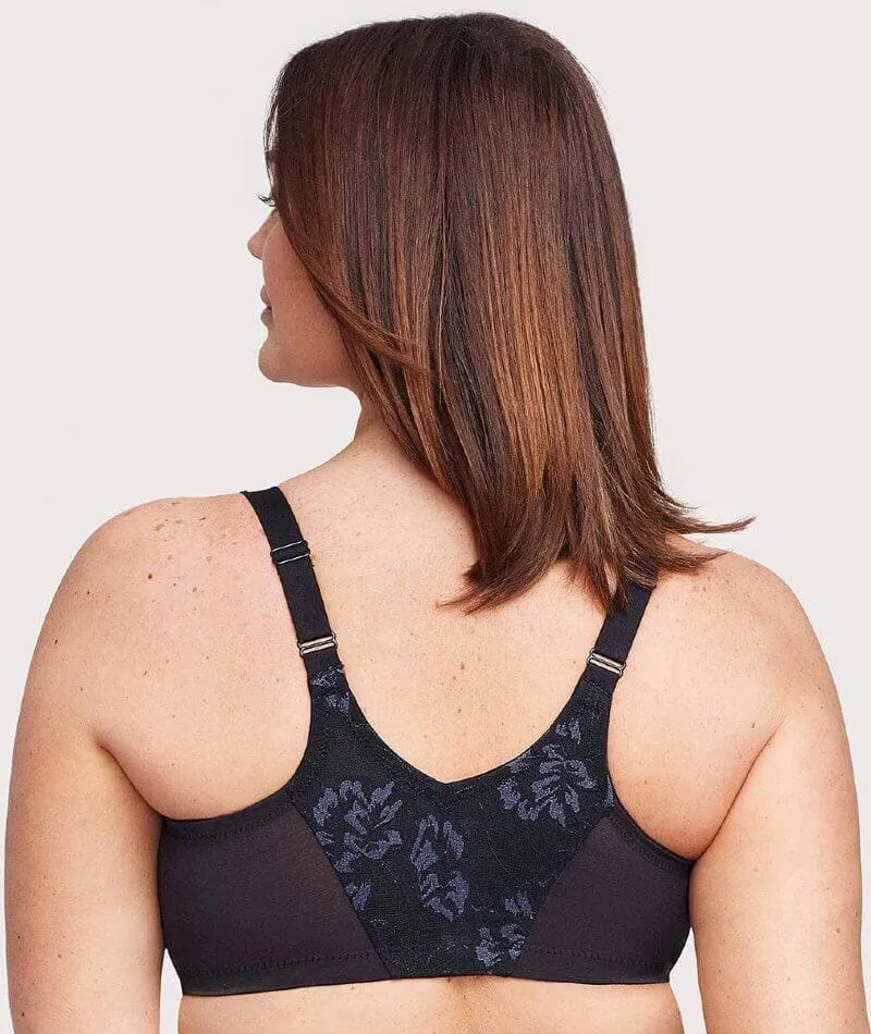 Glamorise Lacey T-Back Front-Closure WonderWire Bra - Black