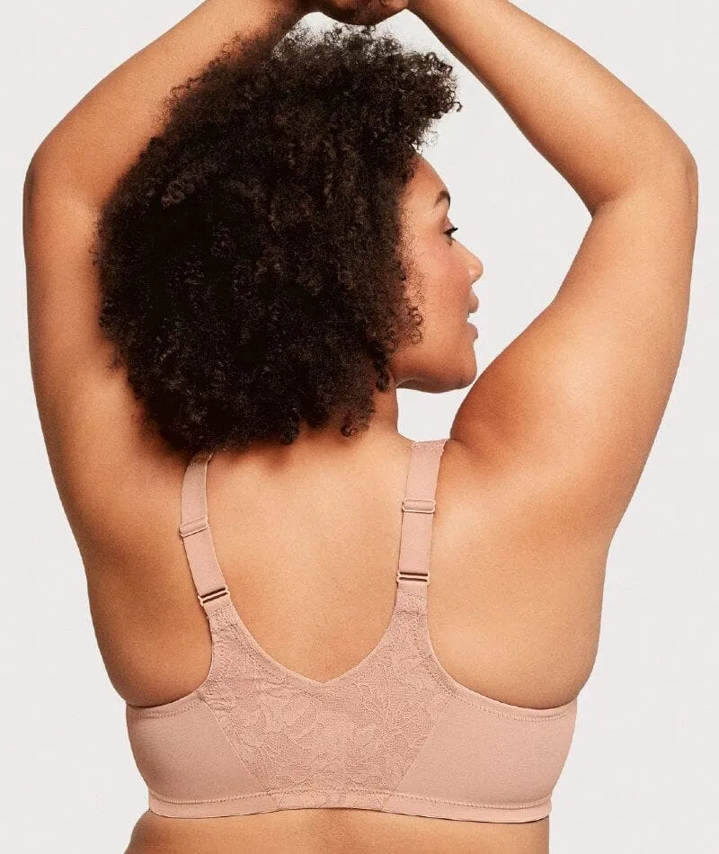 Glamorise Lacey T-Back Front-Closure WonderWire Bra - Cappuccino
