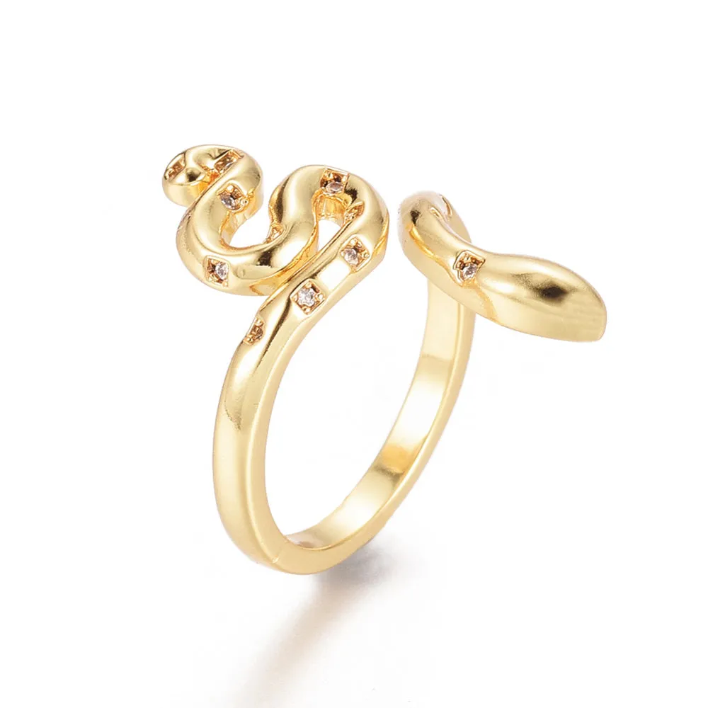 Gold Snake Ring Size 7 with CZs