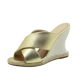 Gold Strappy Slip-On Wedge
