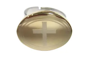Gold Toned Etched Oval Thick Religious Cross Adjustable Size Fashion Ring