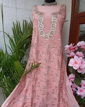 Gorgeous Baby Pink Chikankari Gota Patti 3 Piece Salwar Suit(Unstitched)