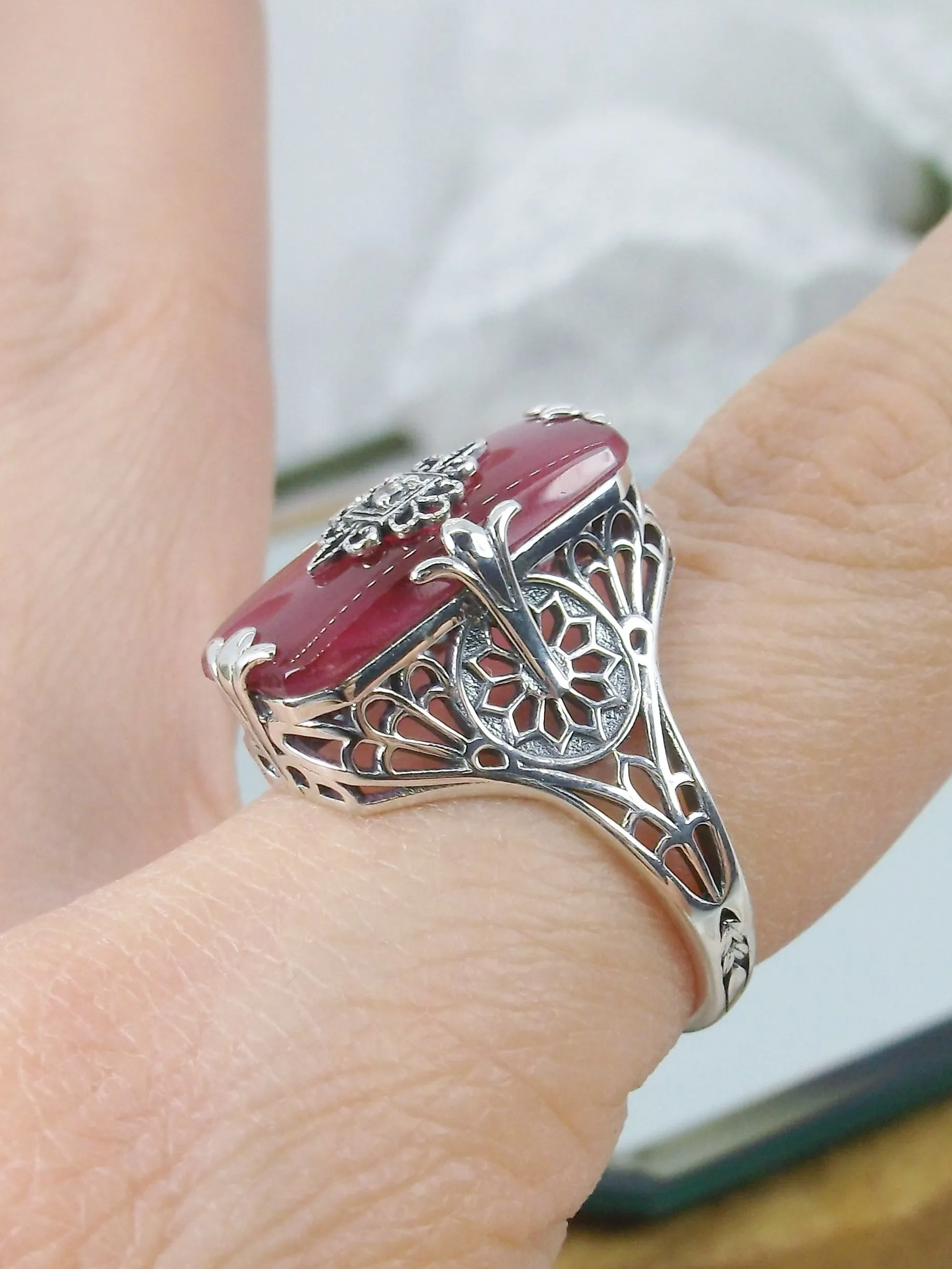 Grace Ring, Petal Pink Glass, Edwardian Style Jewelry #D233