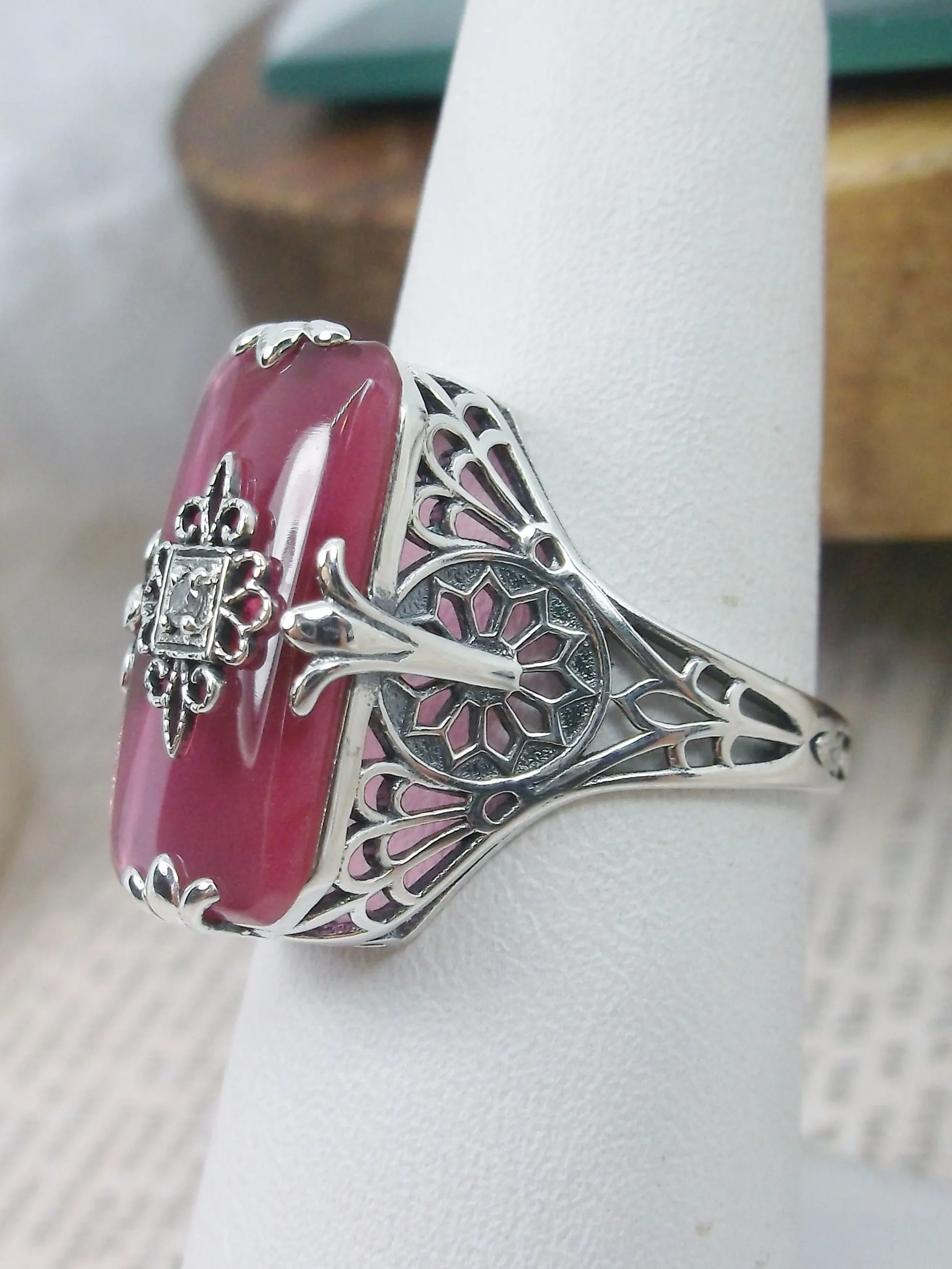 Grace Ring, Petal Pink Glass, Edwardian Style Jewelry #D233