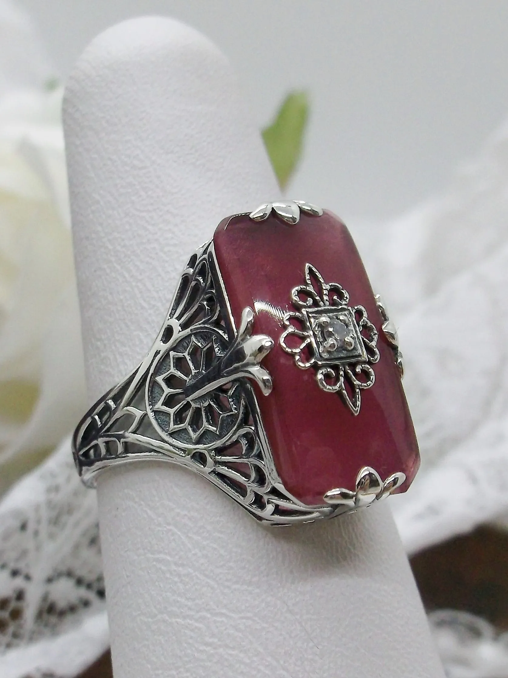 Grace Ring, Petal Pink Glass, Edwardian Style Jewelry #D233