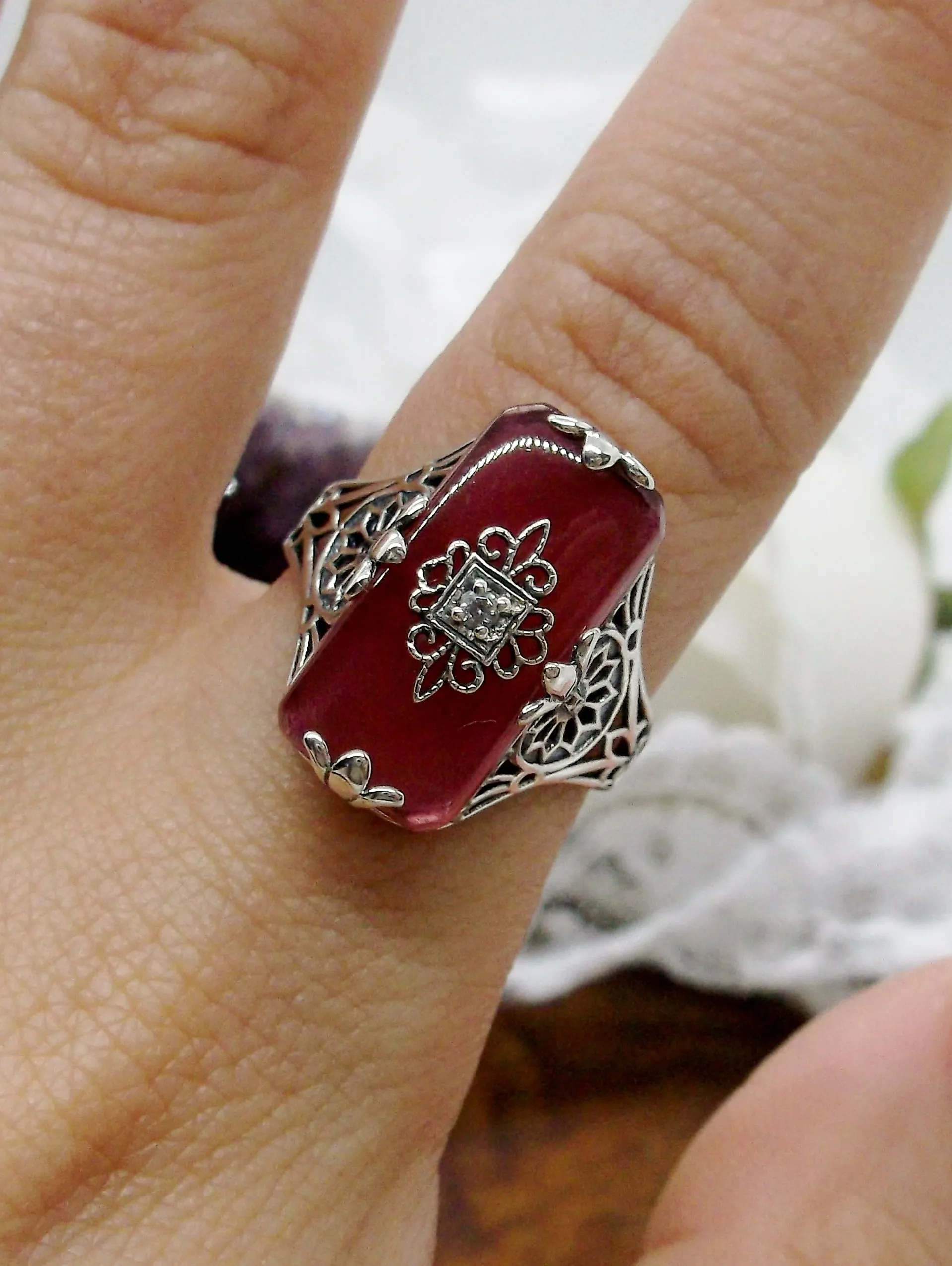 Grace Ring, Petal Pink Glass, Edwardian Style Jewelry #D233