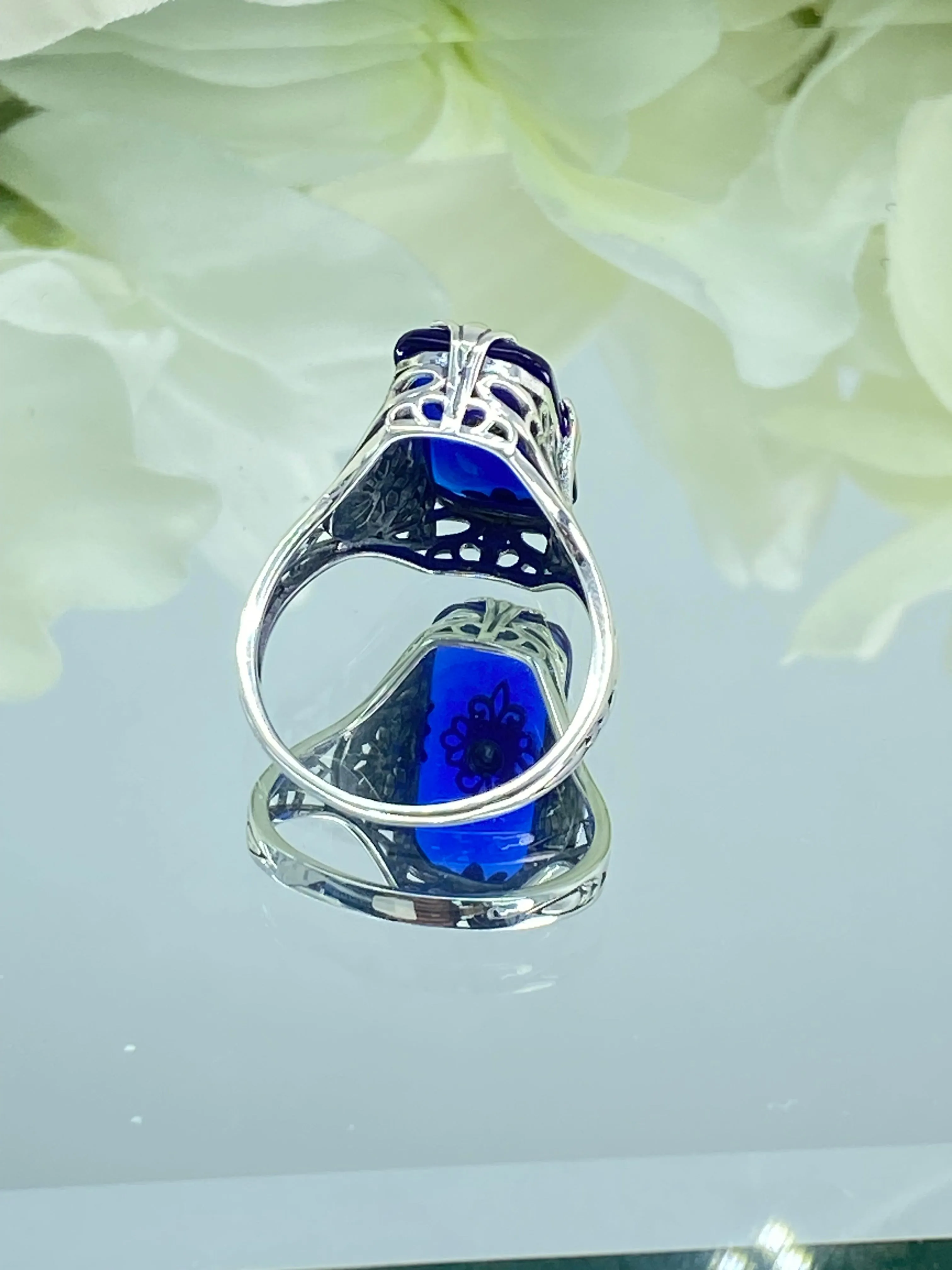 Grace Ring, Sapphire Blue Glass, Edwardian Style Jewelry #D233