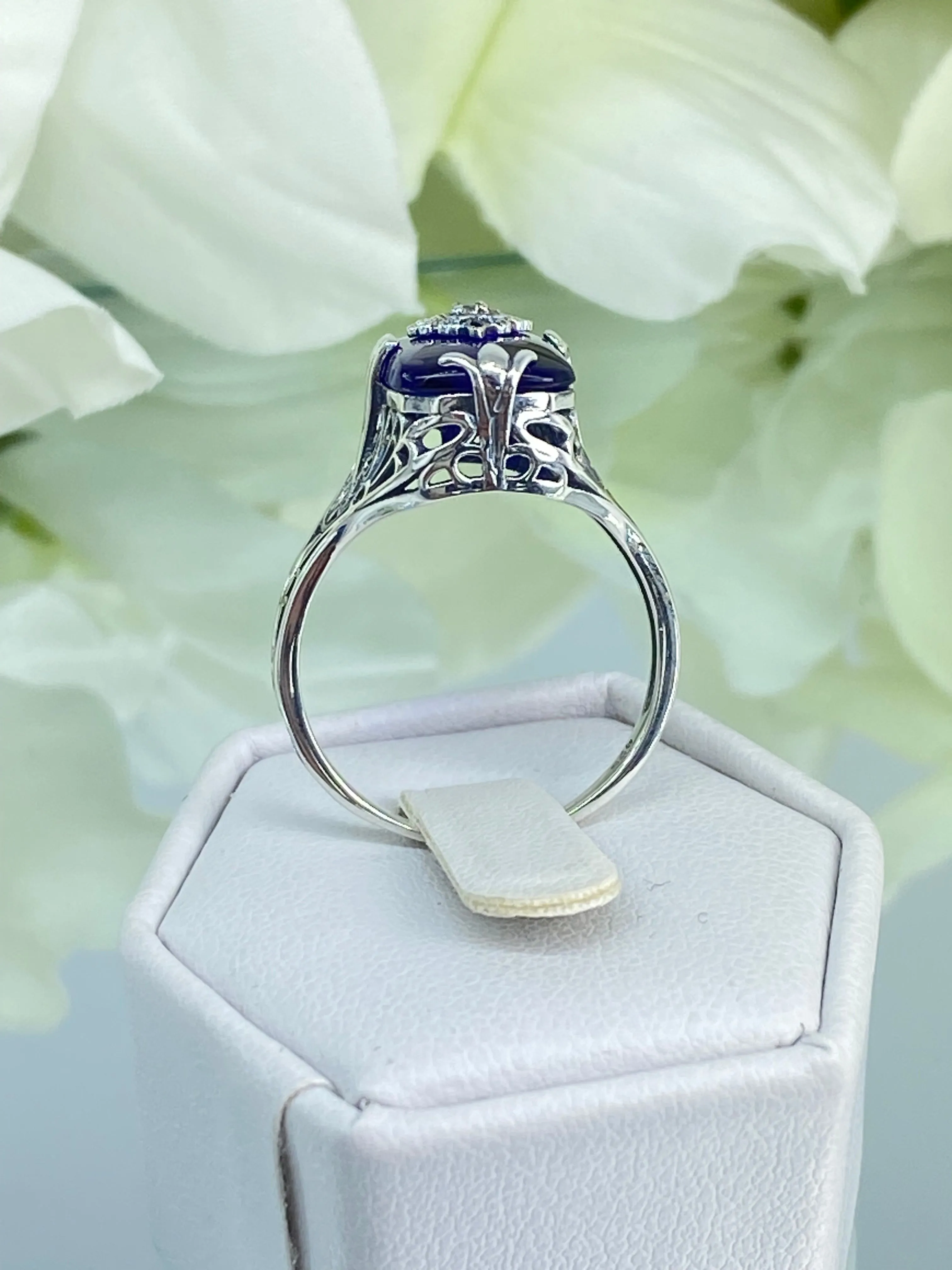 Grace Ring, Sapphire Blue Glass, Edwardian Style Jewelry #D233