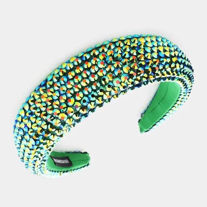 Green Abalone Faceted Bead Padded Headband