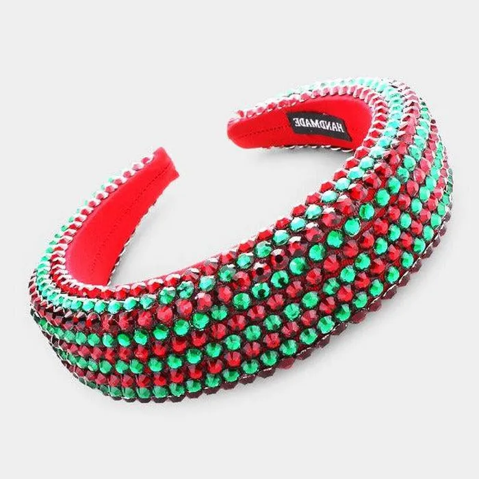 Green Red Faceted Bead Padded Christmas Headband
